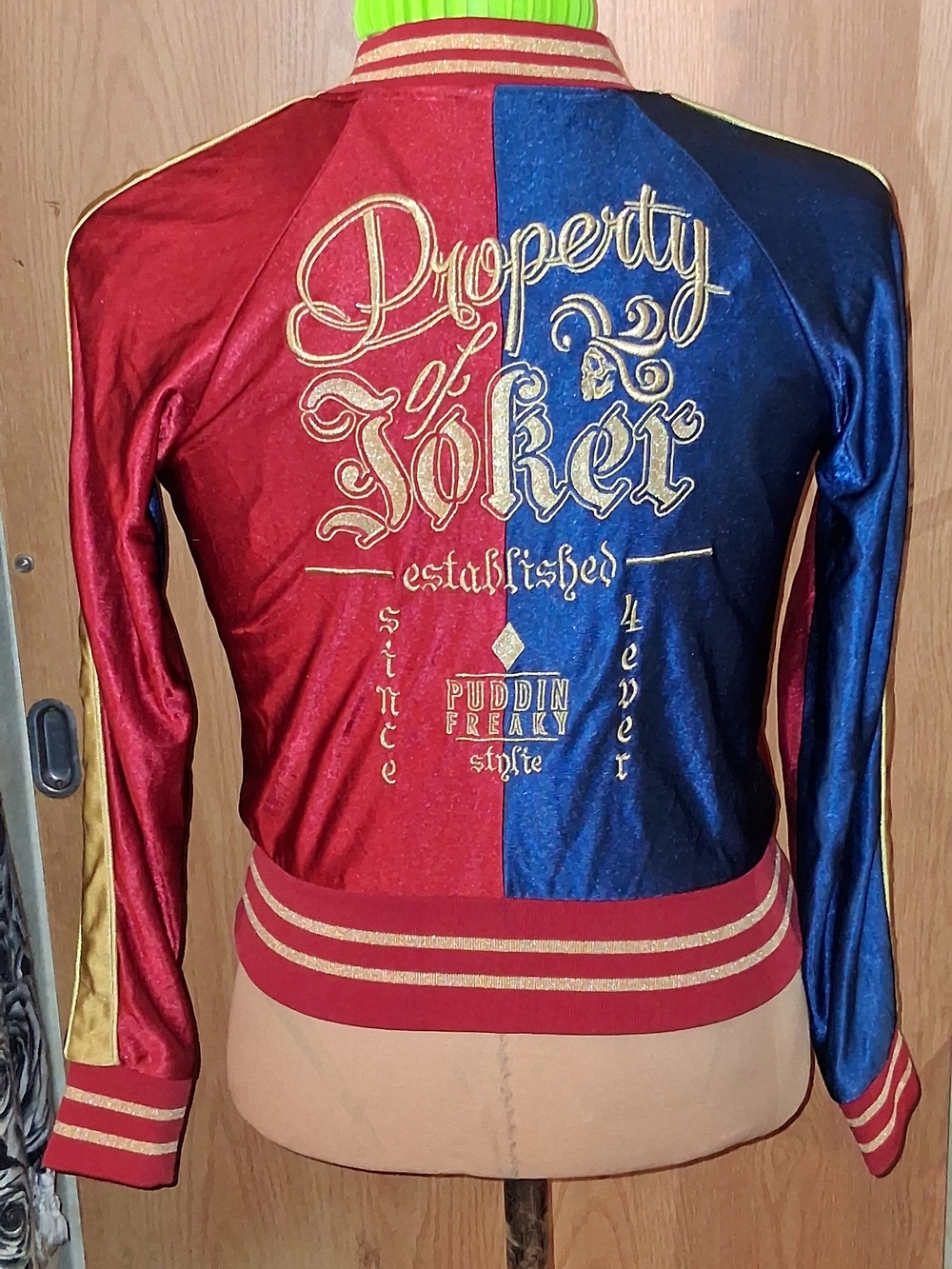 Red & Blue Metallic Bomber Jacket with Gold Embroidery